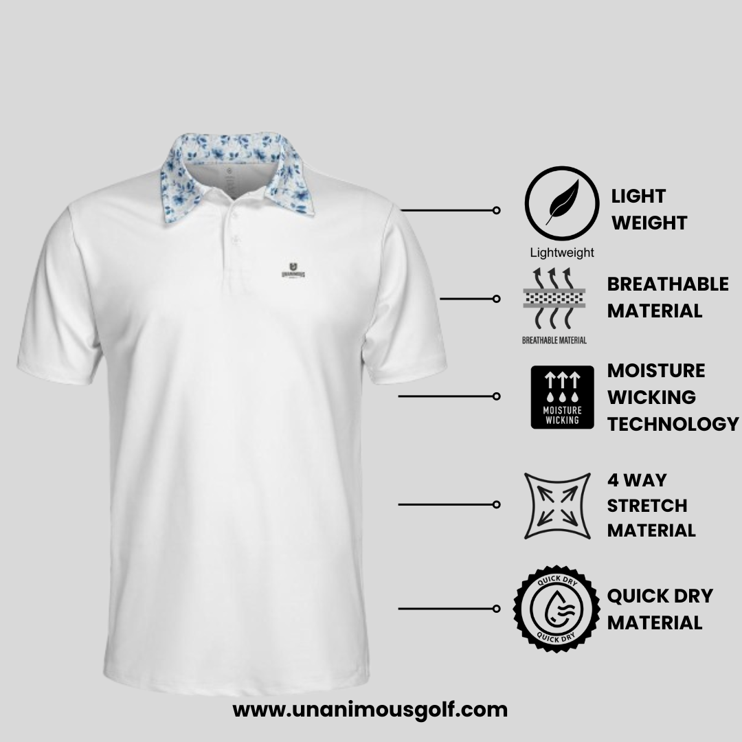 Blue Flower White golf Polo Shirt for Men